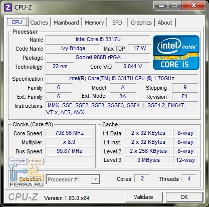 Характеристики процессора Intel Core i5-3317U