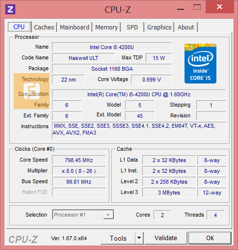 Спецификации процессора Intel Core i5-4200U