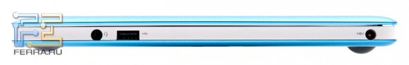 Правый торец Lenovo IdeaPad U310: разъем питания, аудио разъем, USB 2.0