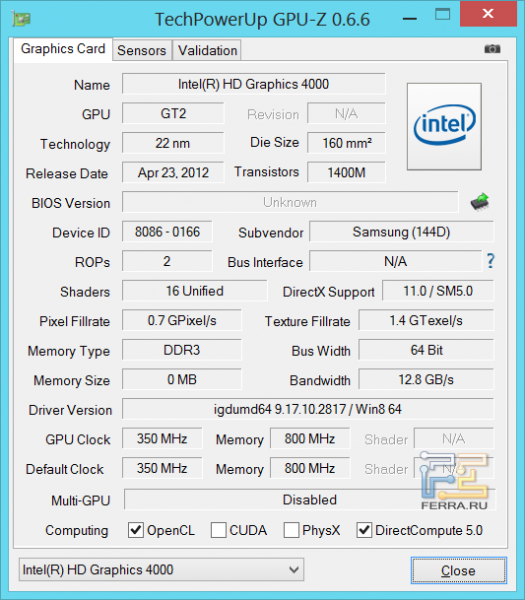 Видеокарта Samsung ATIV Smart PC Pro 700T1C-A02