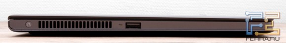 Левый торец Lenovo IdeaPad U300s: кнопка OneKey Recovery, разъем USB