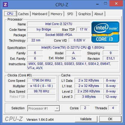 Характеристики процессора Intel Core i3-3217U