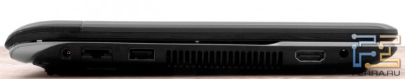 Левый торец Samsung 305U: разъем питания, RJ-45, USB, HDMI, аудио разъем