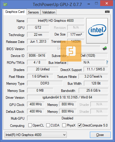 Характеристики Intel HD Graphics 4600 (Intel Core i5-4200M)