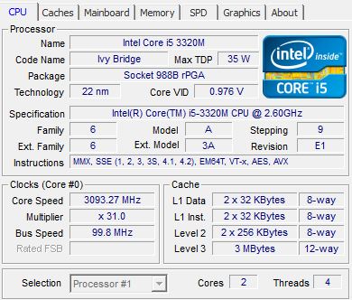 Характеристики процессора Intel Core i5-3320M